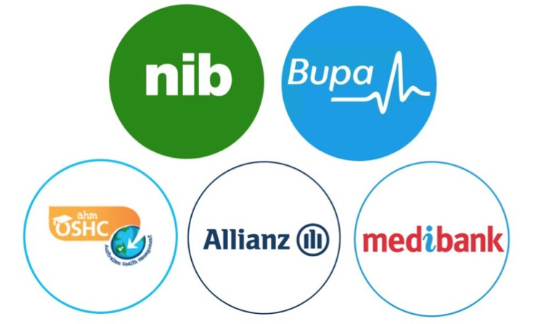 شرکای بیمه: nib، Bupa، ahm OSHC، Allianz، Medibank